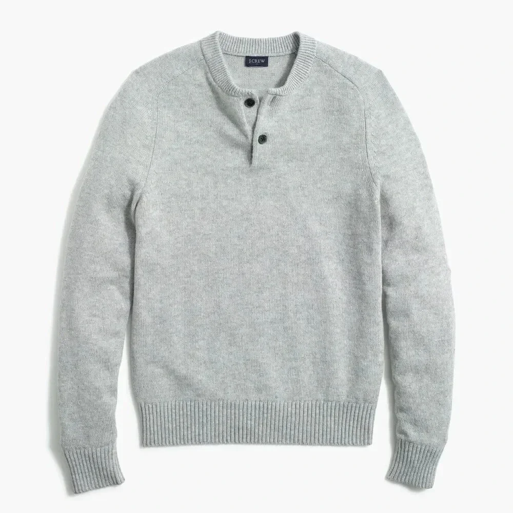 J. Crew Factory Lambswool-Blend Henley Sweater Gray Size XL AP644 Men’s